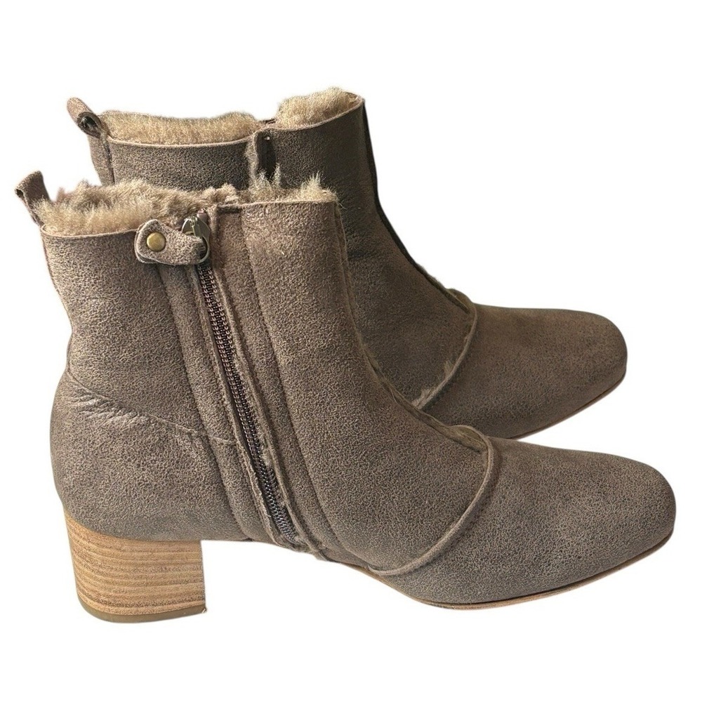 BARNEYS NY Womens Brown Ankle Faux Fur Lined Block Heel Boots 37/6.5 Zip Boho